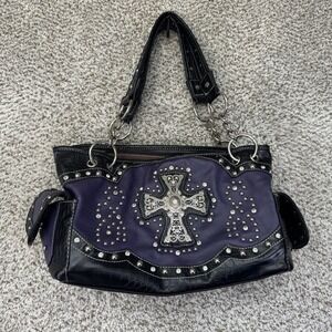 YESIR Concealed Carry Purse Rhinestone Cross Conchos Studded Y2K Style Purple